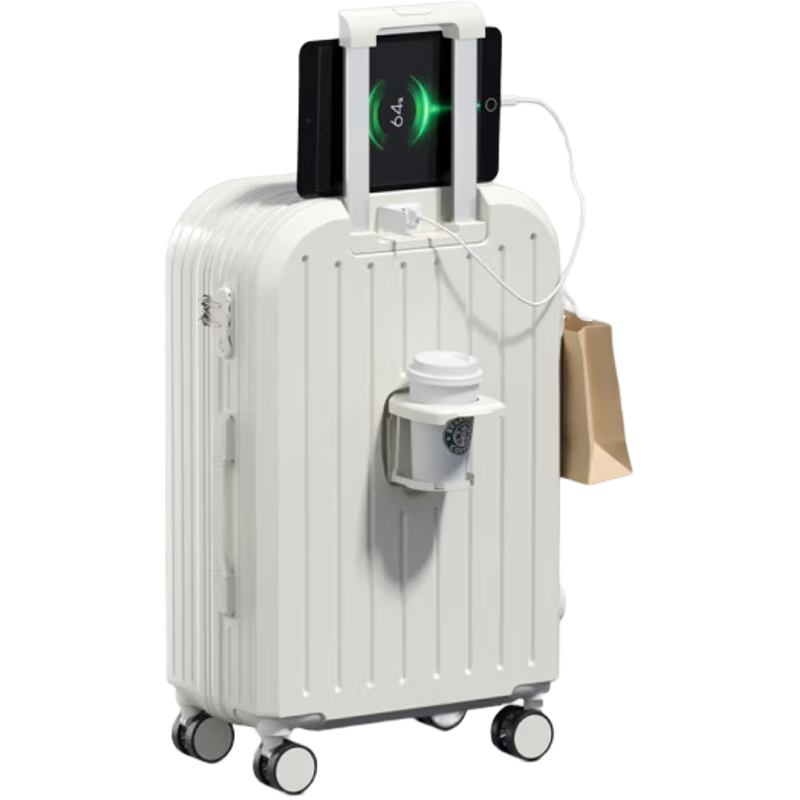 百亿补贴：袋鼠（KANGAROO）多功能行李箱女学生高颜值拉杆箱大容量旅行箱男万向轮密码箱皮箱 米白色 20英寸 【标准登机箱】 95.9元