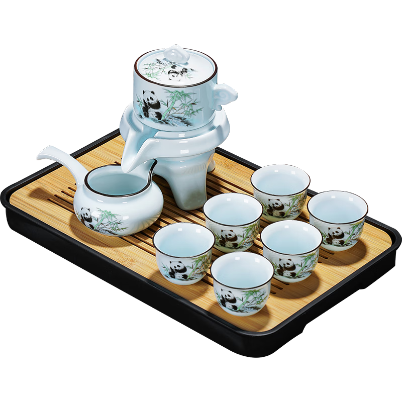 琦軒源青瓷熊貓自動茶具套裝家用輕奢高檔石磨泡茶壺喝茶杯懶人泡茶神器