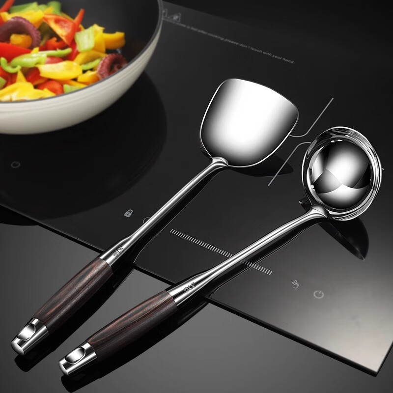 骆骐亚德国316不锈钢锅铲套装炒菜铲子厨具家用炒菜勺长柄汤勺漏勺煎铲 316钢 彩木柄 六件套