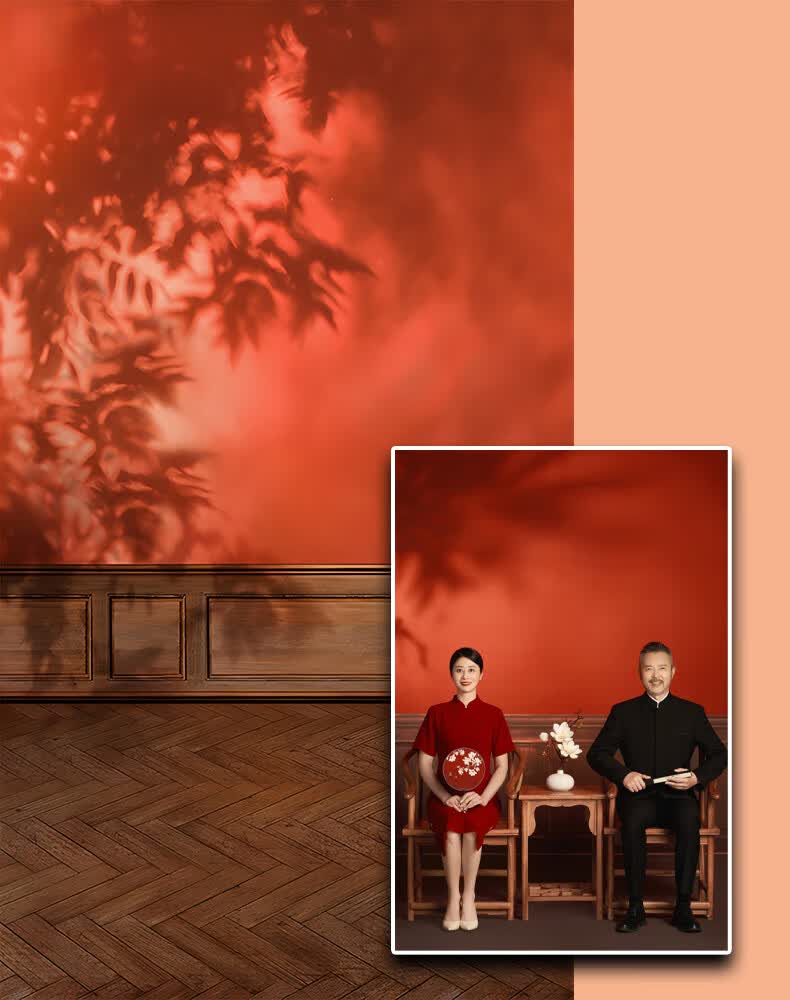 斯文婉2024新款新年全家福摄影背景布古风中国风红色影楼春节拍照大