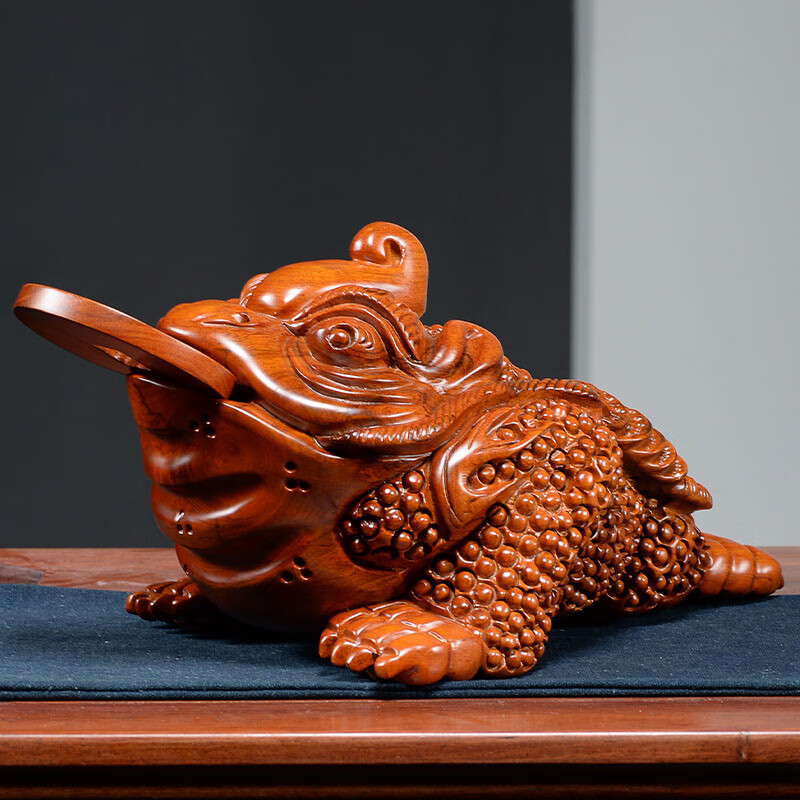 偲礼木雕金蟾招财摆件实木大号三足金蟾雕刻工艺品店铺开业乔迁送礼