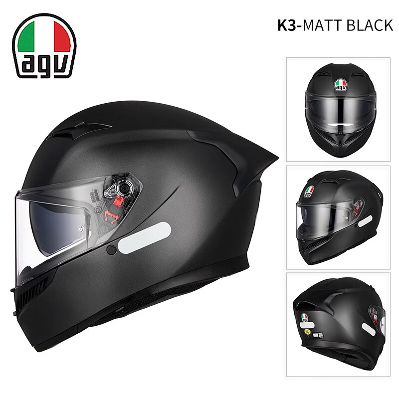 AGV K3摩托車頭盔雙鏡片3C全盔夏季機車騎行賽道盔摩旅通勤安全盔 MATT BLACK L(59cm-60cm)