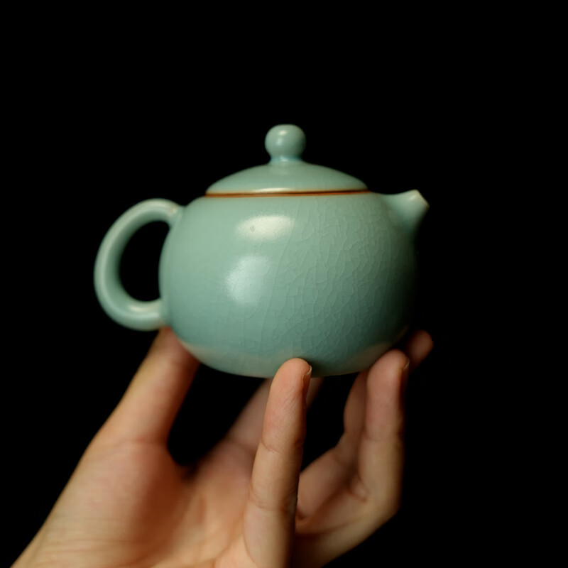 汝誉天下汝窑茶具茶壶西施壶小茶壶汝州清凉寺汝瓷天青冰裂纹手工泡茶壶 小西施 120ml
