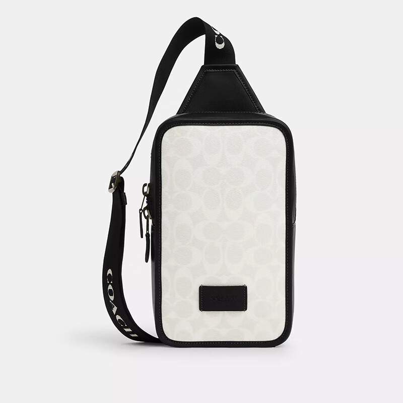 蔻驰(coach)男士包包 sullivan pack 帆布小牛皮时尚撞色胸包斜挎包