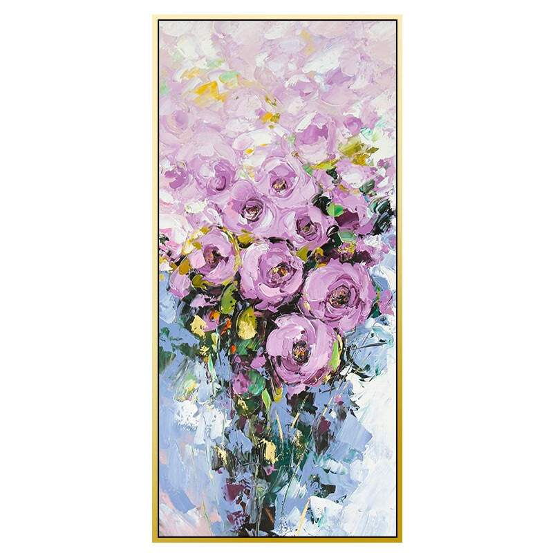艺幻手绘油画抽象牡丹花玄关挂画客厅过道走廊餐厅卧室紫色壁画 a款