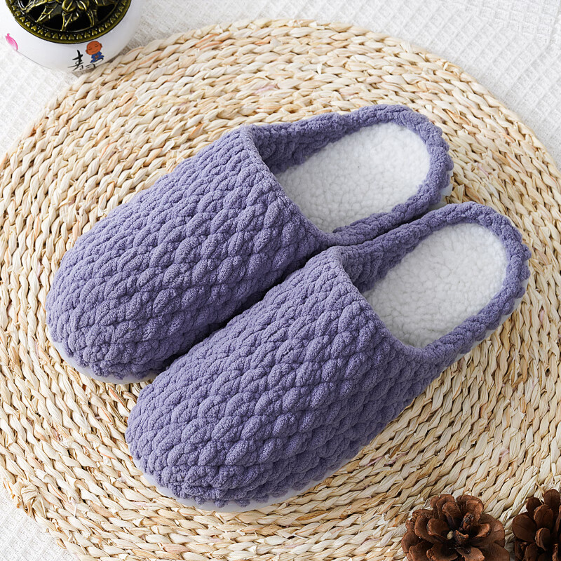 喜家隆手工棉鞋冬季女毛线编织棉拖鞋保暖情侣毛绒鞋室内外男女防滑