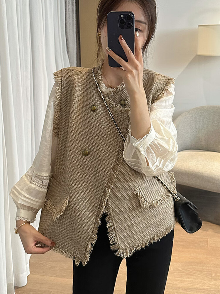 肴盛小香风马甲背心女外搭秋季2024年欧货小个子复古马夹坎肩外套