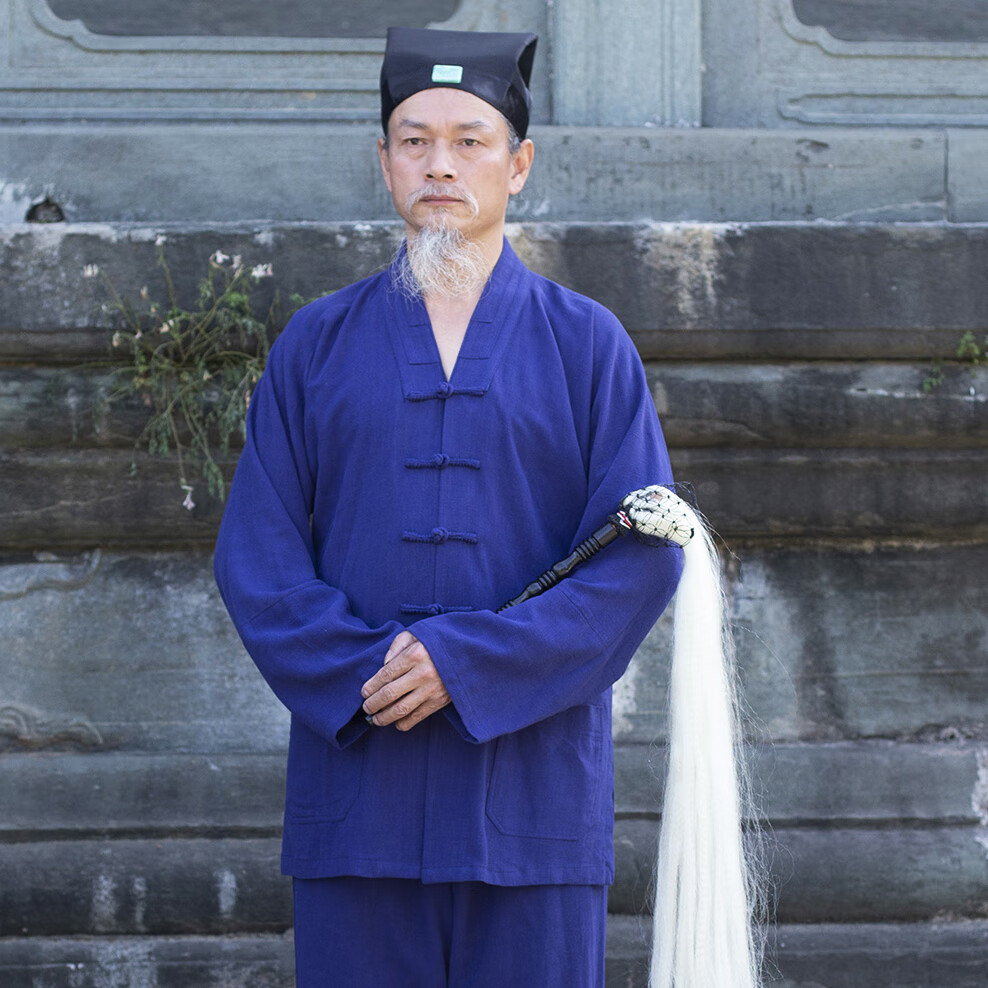 岚烁武当道服三宝领春夏秋季压花麻三台领道士服装v领男女道袍太极服