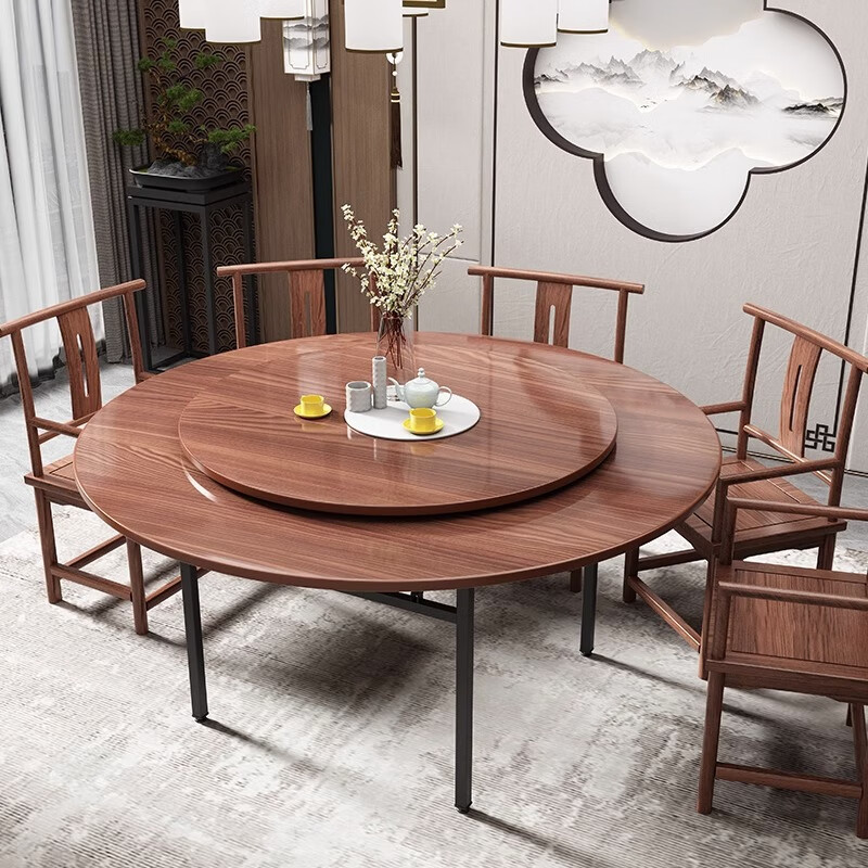 恩希仕带转盘圆形桌面餐桌 桃花芯实木圆桌面板 15人家用餐厅加厚大圆桌 桃花芯[单桌面+实木转盘 1.6米 2.2CM厚度