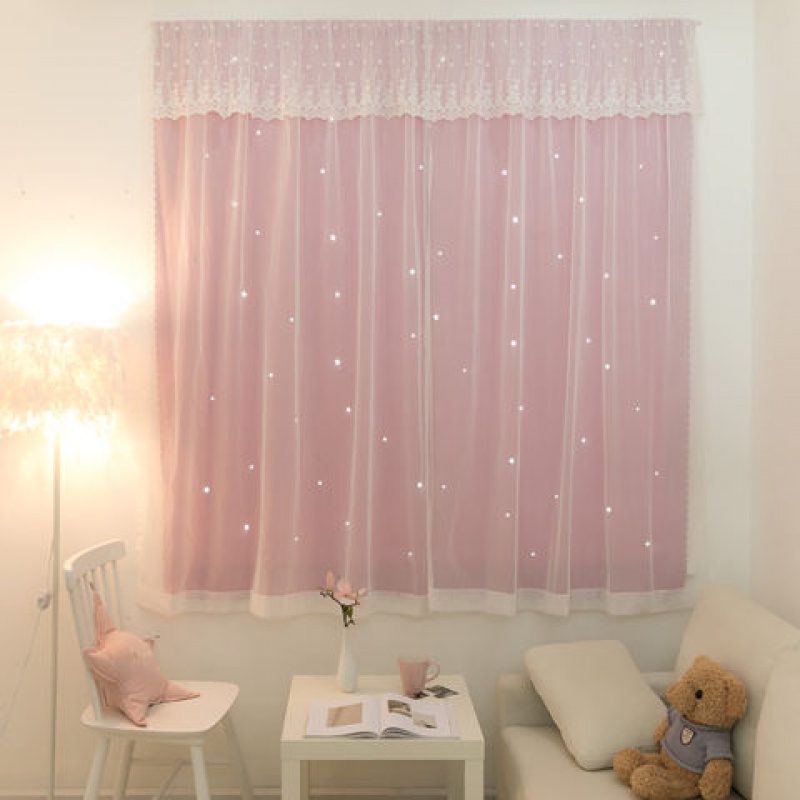 免安装网红免打孔窗帘遮光成品卧室飘窗宿舍出租屋短款简易 桃粉色