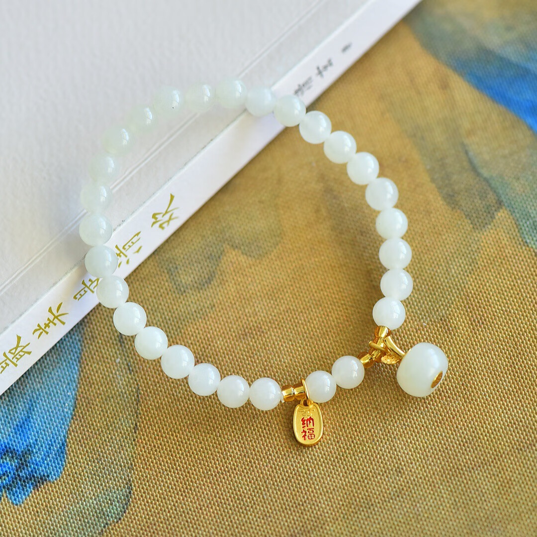 6mm白玉珠子手链 礼盒