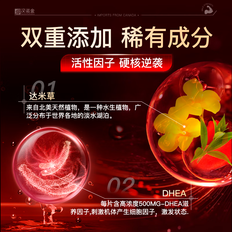 汉诺金【重度阳痿早泄】进口达迷草中老年人高端调理阴阳两虚持久硬大 4盒周期装【买三送一】60片*1盒