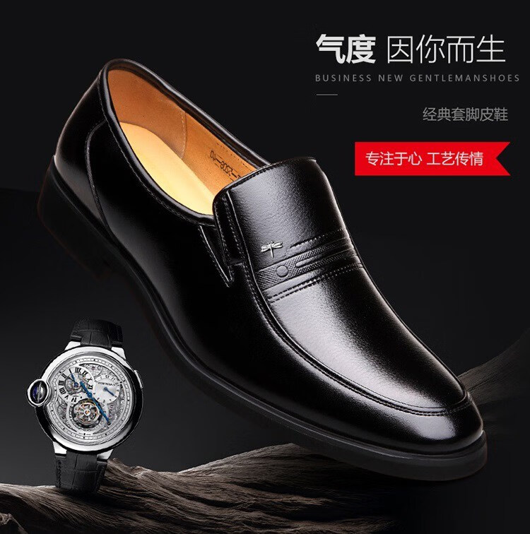 红蜻蜓;RED DRAGONFLY同款蜻蜓春季新款套脚真皮商务正装皮鞋男透气软底防滑中年爸爸鞋 棕色 46