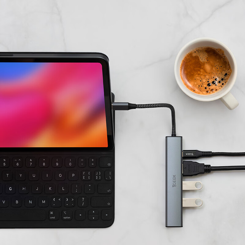 TGEEK Type-C扩展坞转HDMI转接头千兆网口USB3.0投屏4K适用Macbook苹果电脑IPadPro笔记本电脑5合1办公 银色