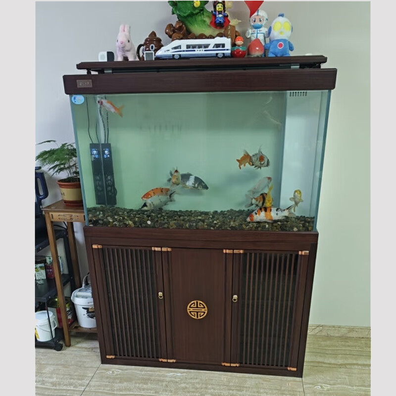 宝贝故事(BABY STORY)超白鱼缸客厅家用 中式龙鱼缸免换水鱼缸屏风鱼缸生态鱼缸底滤 黑胡桃款全套底滤底柜鱼缸 120*50*(75缸高/85柜高)三门柜