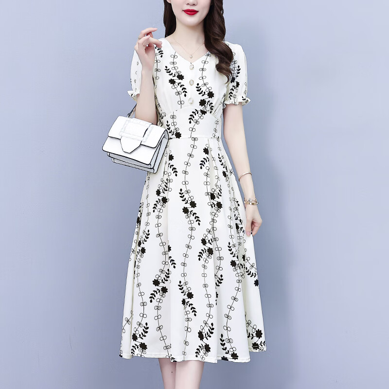 薇洛萱2024夏季新款连衣裙女装收腰显瘦洋气遮肚中长款夏天裙子8060