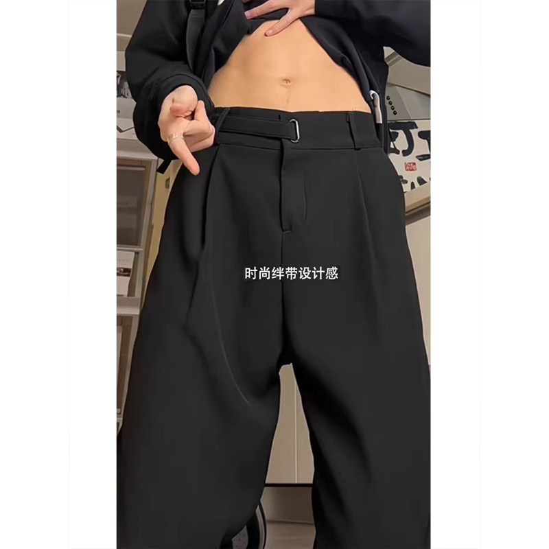 7家优品休闲裤男士春夏季款垂感西装裤宽松直筒修身微喇长裤子男 SBXS-C955黑色 XL