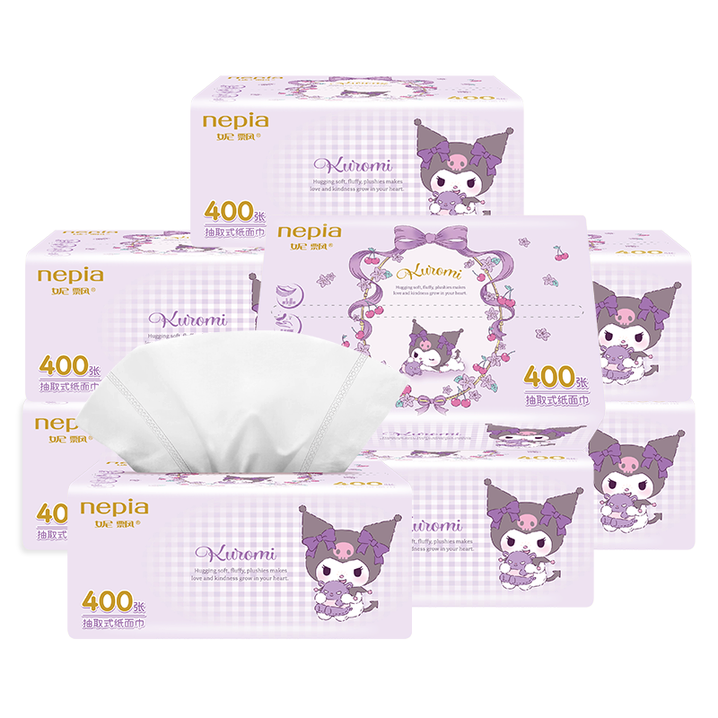 妮飘（Nepia）抽纸三丽鸥库洛米大规格加厚面巾纸家用箱装 5层 80抽*8包