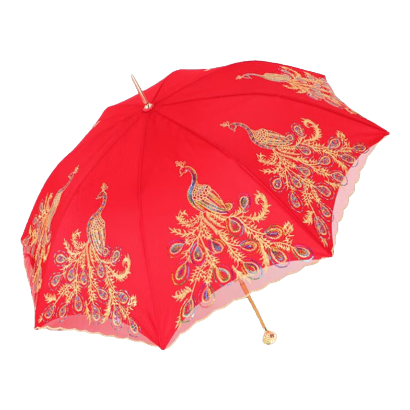 添晴紅傘結(jié)婚新娘傘婚禮傘紅色出嫁雨傘中式古風(fēng)迎親接親傘新娘喜雨傘 高檔權(quán)杖手柄雙層繡花