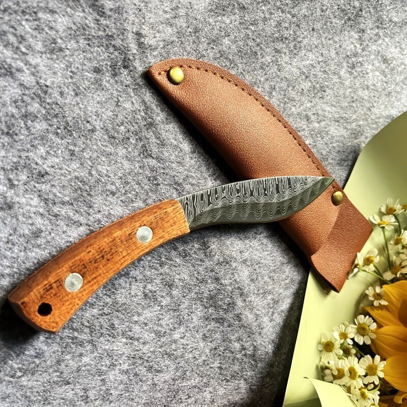 溥畔蒙式大马士革纹复刻小刀家用水果刀便携式剔骨小刀牛排割肉刀锋利 马士革纹刀