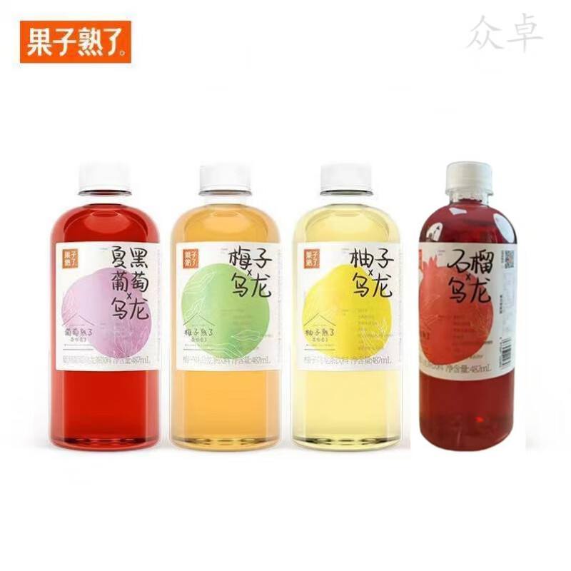 食芳溢果子熟了烏龍茶果汁茶飲料柚子鳳梨果茶飲品葡萄烏龍茶好喝整件 混合口味【可備注口味】 12瓶*487ml