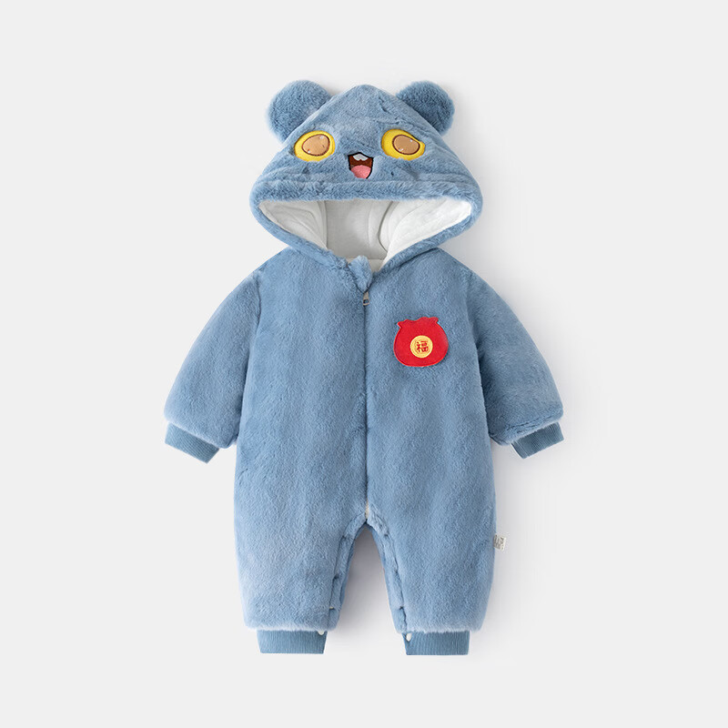 童米粒（TONMEELLY）婴儿衣服红色夹棉连体衣满月百天宝宝衣服拜年服卡通哈衣爬服 加厚乖乖龙 66cm