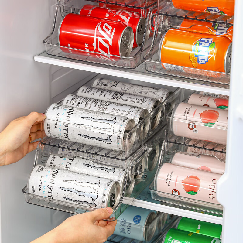 品喻冰箱饮料收纳盒啤酒可乐易拉罐双层自动补位厨房整理盒神器 大号