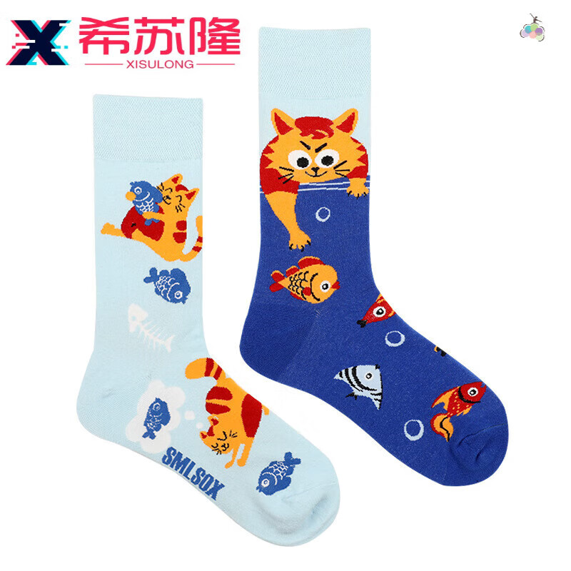 铭汇通生庭ssweatshop原创ab潮袜不对称图案鸳鸯袜ins街头百搭中高筒