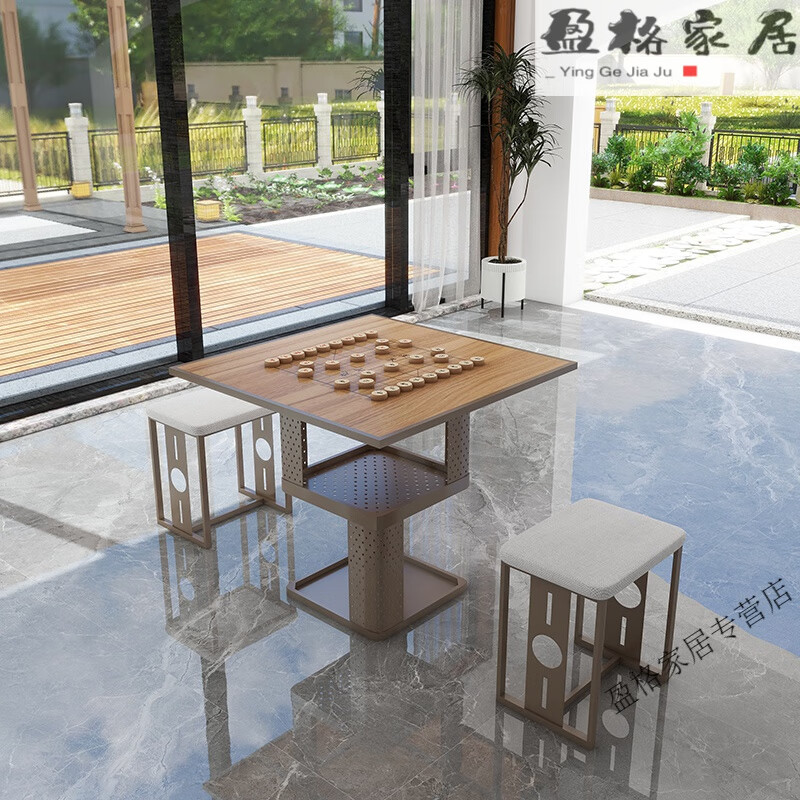 家小优公园大爷象棋桌子围棋桌子一桌四凳架空层棋牌桌椅组合休闲桌