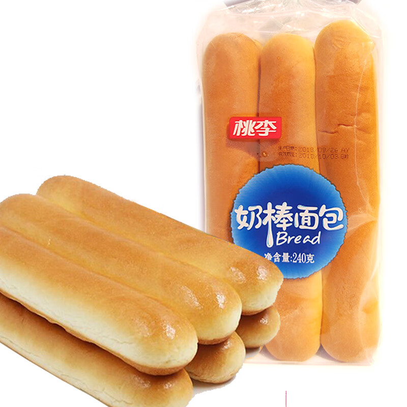 桃李奶棒面包奶香味營(yíng)養早餐休閑食品手撕口袋年貨零食糕點(diǎn)心整箱 奶香味240g*3袋 720g