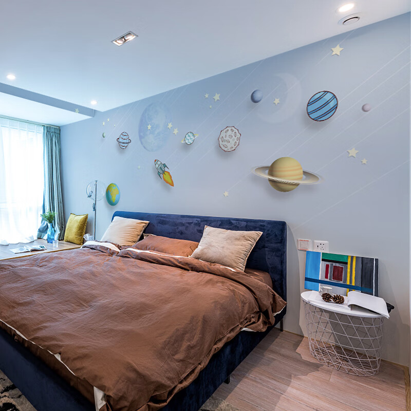 妙普乐墙布卧室 卡通男孩卧室墙纸床头背景墙壁布简约太空儿童房壁纸