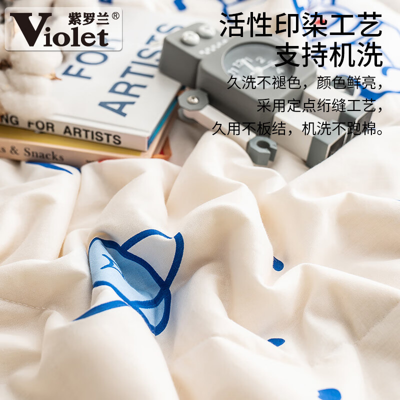 紫罗兰（Violet）A类全棉里外全棉棉花夏凉被空调被儿童纯棉夏被可机洗卡通薄被芯 花兔情缘 180x200cm【双人款新疆棉花 里外