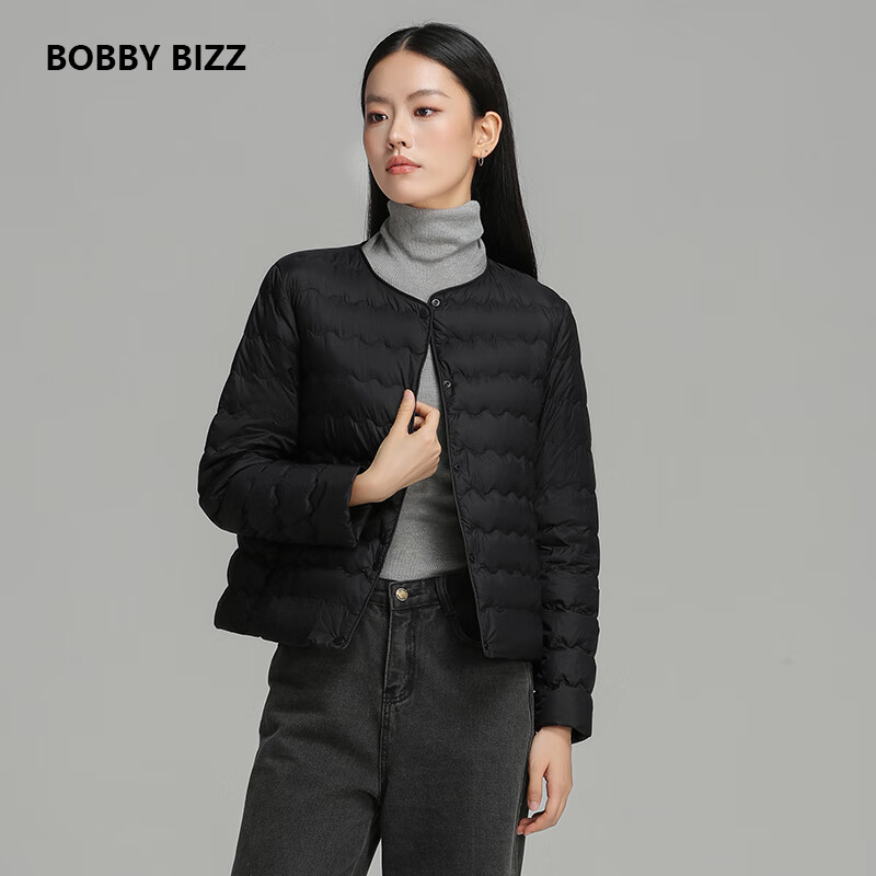 BOBBY BIZZ轻薄羽绒服女内胆秋冬保暖内搭短款无领修身小个子95%白鸭绒 黑色 XL 140斤左右