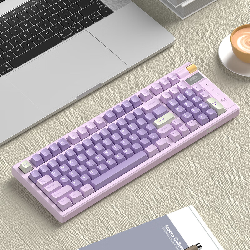 MageGee MK-98 三模客制化有线键盘 98键热插拔键盘 GASKET无线蓝牙键盘 电竞游戏 紫罗兰RGB背光 蓝鲸轴