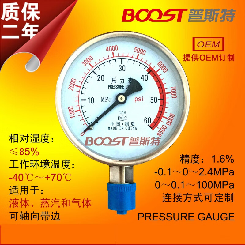 YN-60B不銹鋼耐震壓力表 徑向型 軸向型 特殊螺紋 普斯特BOOST 軸向帶邊60MPa特殊螺紋