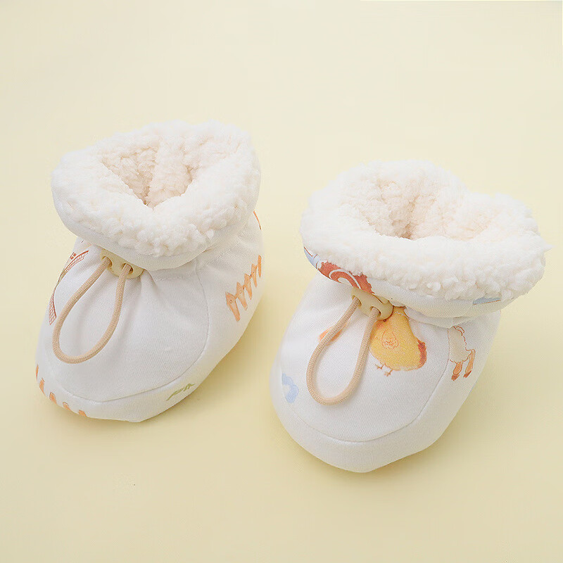 彩虹房子婴儿软底冬棉鞋宝宝加绒加厚学步鞋保暖防掉毛毛脚套 可爱笑脸 内长11cm左右