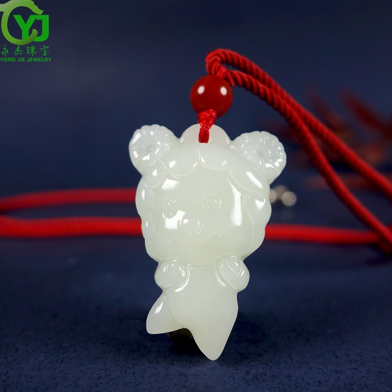 永杰玉石吊坠萌宠属相守护神玉坠项链鼠牛虎兔龙蛇马羊猴鸡狗猪挂件 生肖猪吊坠