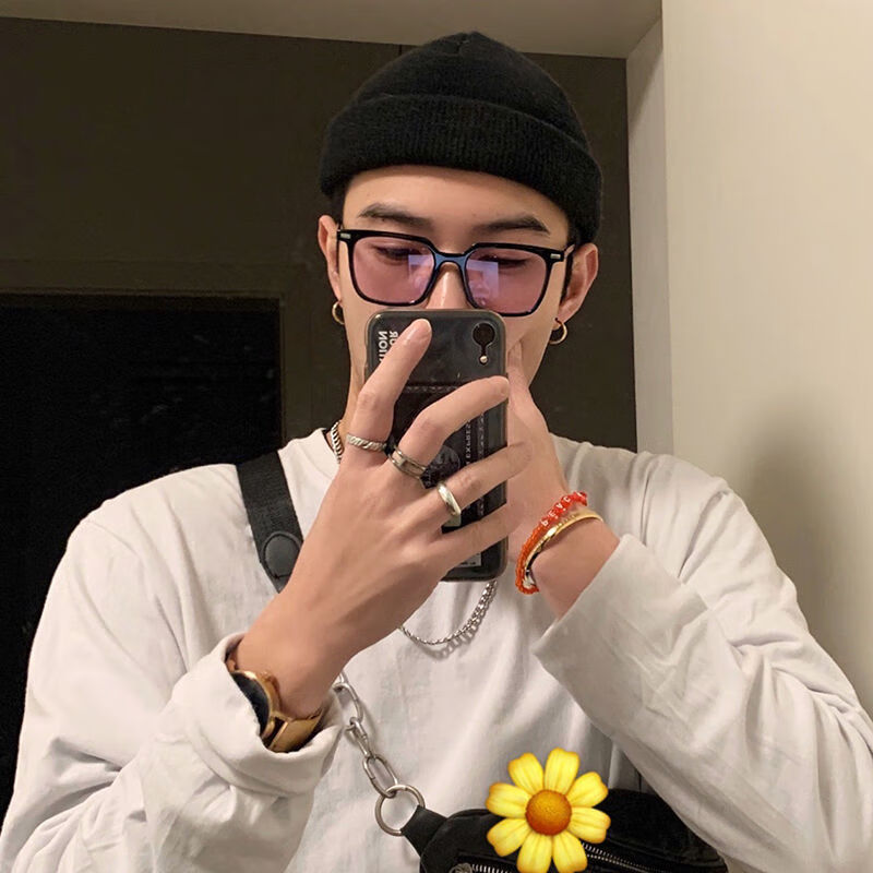 神秘紫街头款黑框眼镜方形复古装饰眼睛网红同款墨镜男女韩版 紫色