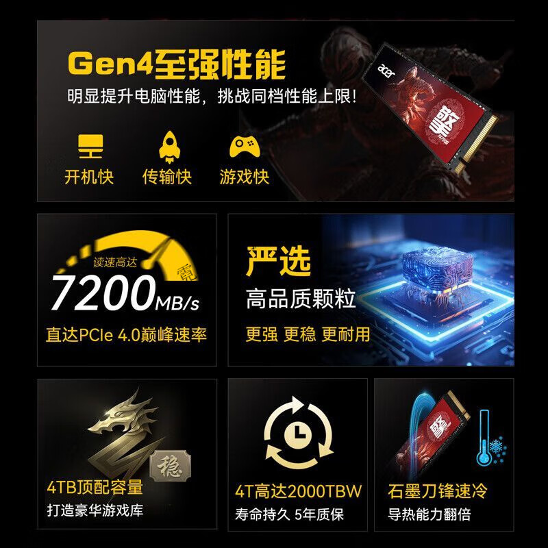 宏碁暗影骑士擎龙N7000 N5000 2T PCIe4.0 2280全新固态硬盘 1GB 擎N5000-PCIE4.0 性能 512GB
