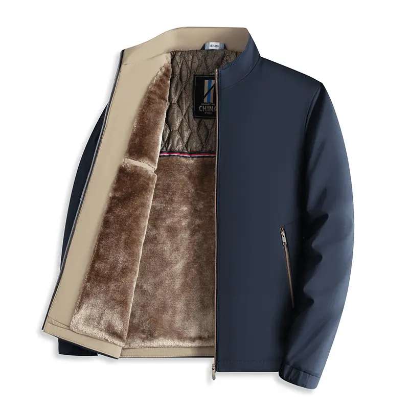 【黑金加绒】棉服中老年冬季新款男士立领夹克加厚爸爸保暖外套 【加绒加厚】藏青色 XL 130-145斤