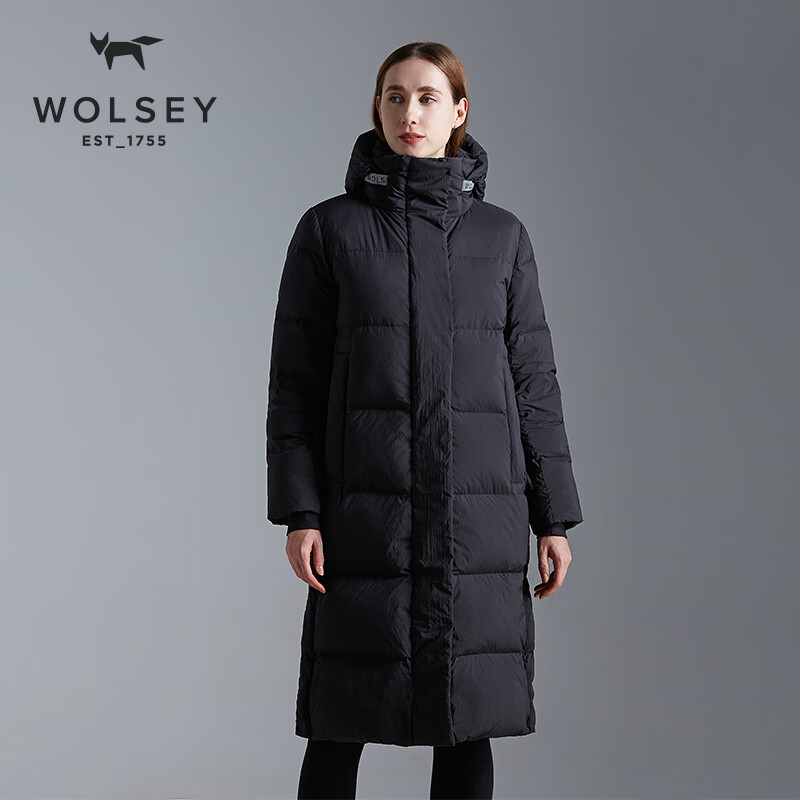 WOLSEY长款PolarX鸭绒服女户外拒水防风寒保暖连帽面包服加厚外套 亮白色 L 170