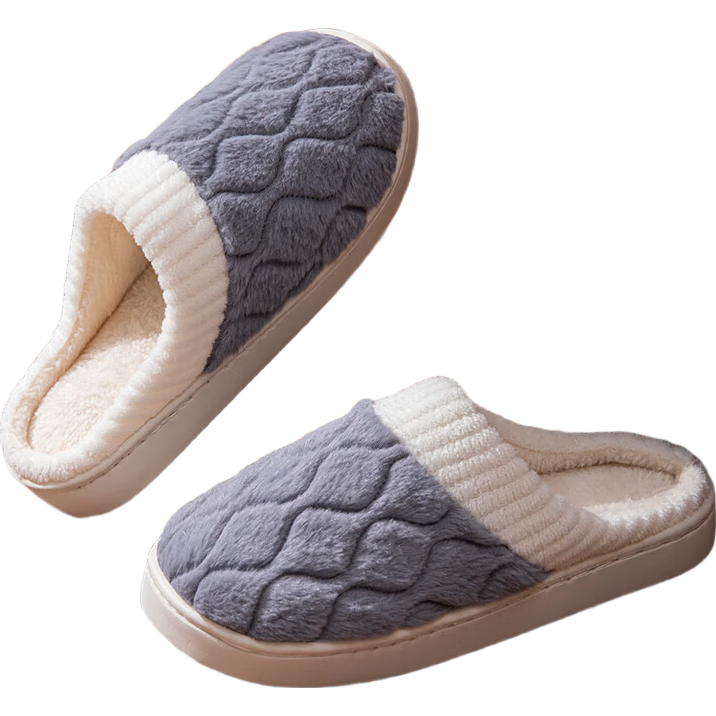 2025新款秋冬季棉拖鞋男家居室内防滑外穿情侣加绒保暖月子棉鞋女 波浪毛口棉拖-灰色 44-45 适合43-44