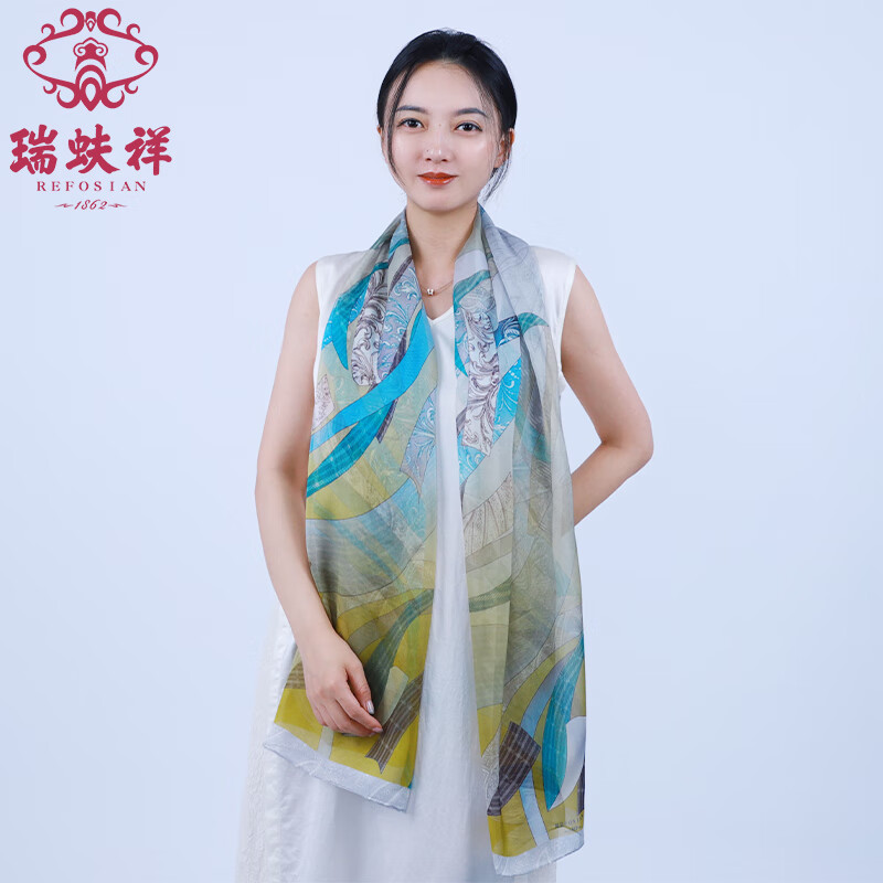 瑞蚨祥絲巾女春秋媽媽披肩圍巾兩用百搭雪紡長(zhǎng)巾 泥金色 08391024