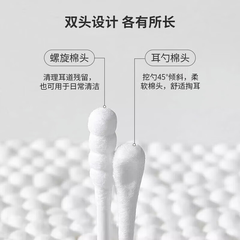 海昊宜生海昊医用双头棉签掏耳朵采耳尖圆头棉花棒化妆卸妆棉棒一次性家用 纸轴-母婴双头棉签【600支/3罐】螺旋+挖耳勺