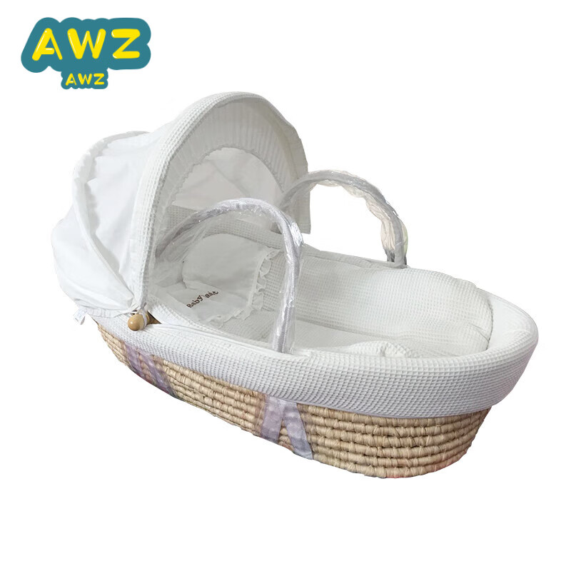 AWZ婴儿提篮新生儿外出可携式摇篮便携小睡篮床中床手躺椅手工编织 纯净白华夫格提篮(标准款)
