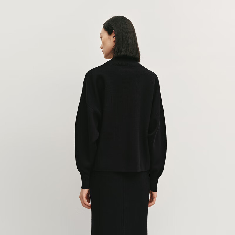 OVV秋冬热卖女装保暖舒适羊毛混纺休闲高领长袖针织衫 赫本黑 L