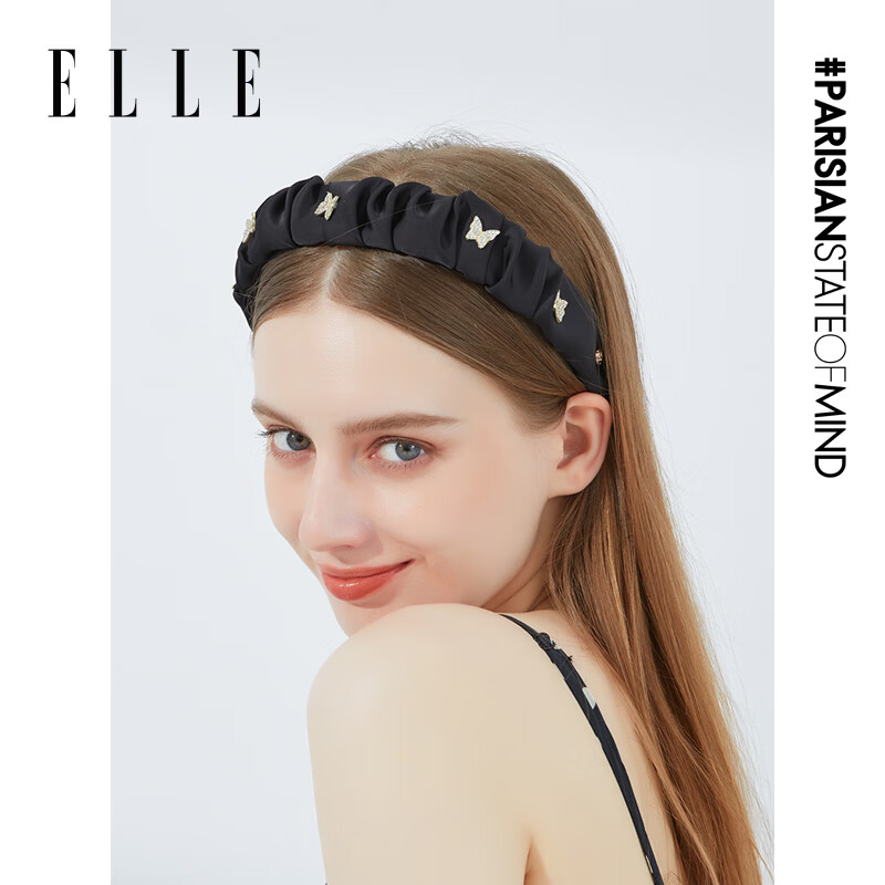 ELLE发箍女生时尚高颅顶发饰头饰高级感洗脸蝴蝶钻饰情人节礼物 黑色