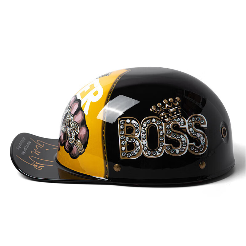 IBK摩托机车头盔四季棒球帽太子瓢盔男女电动车个性复古盔 RW03-亮黑BOSS M