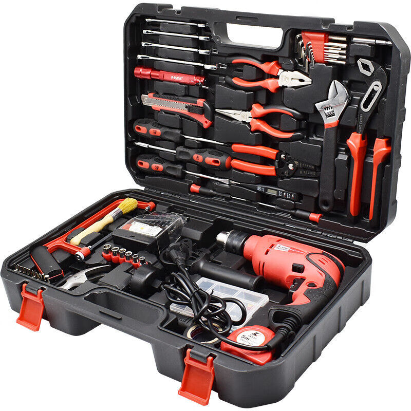 clcey卡夫威尔p14006a128件套冲击钻电钻工具箱工具组套大型工具套装