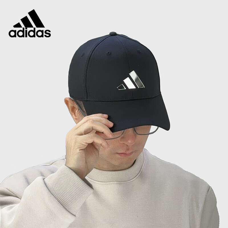 adidas阿迪达斯帽子男新款高尔夫帽金属色微标logo运动遮阳棒球 黑色